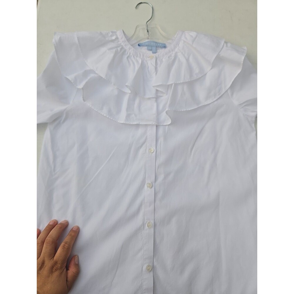 Hill House Home White Ruffle Collar Blouse XS Cotton Button Front Top - Picture 10 of 11
